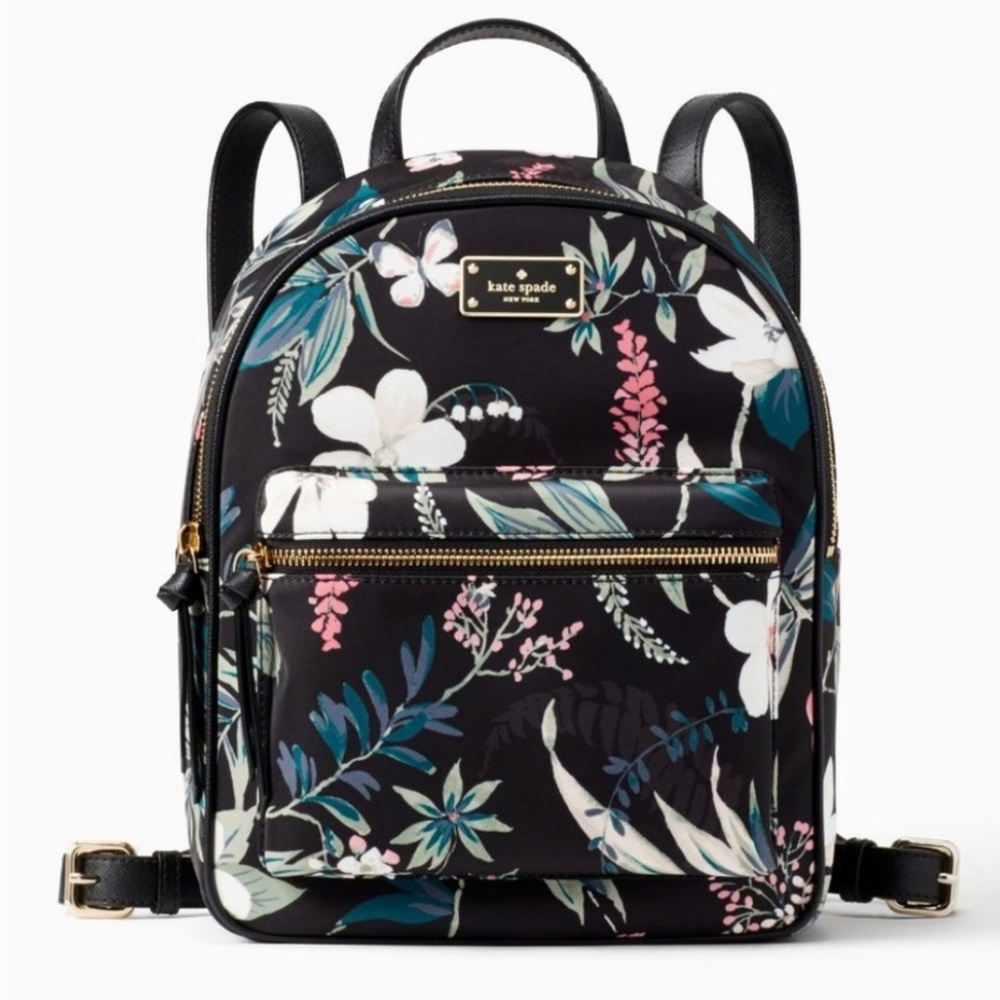 Kate Spade Small Bradley Wilson Road Botanical Floral Black Nylon Backpack